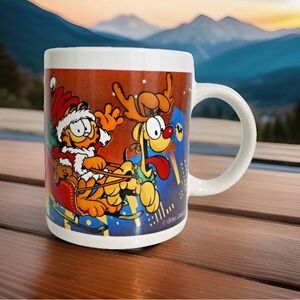 Vintage Garfield Cat Christmas Coffee Mug Festive Cozy Colorful
